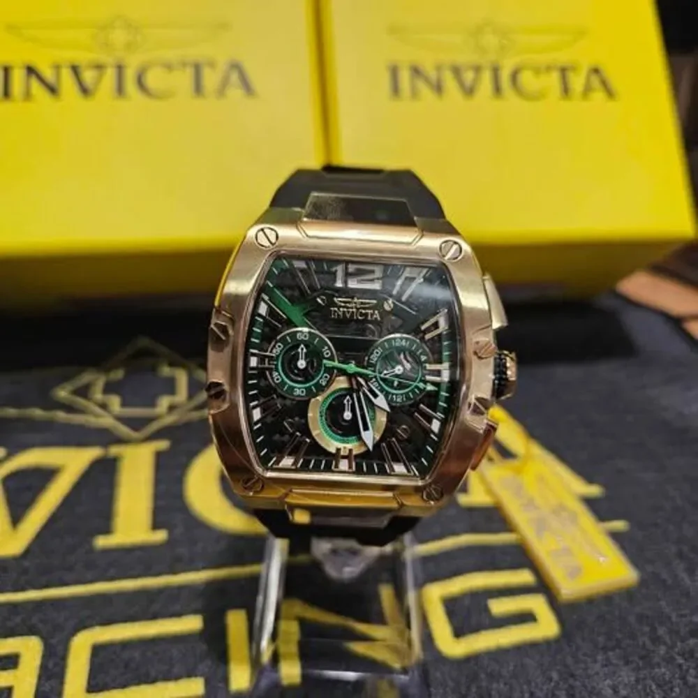 Invicta Racing Men’s Model 48468 Chronograph Watch Gold/Black Green Accents